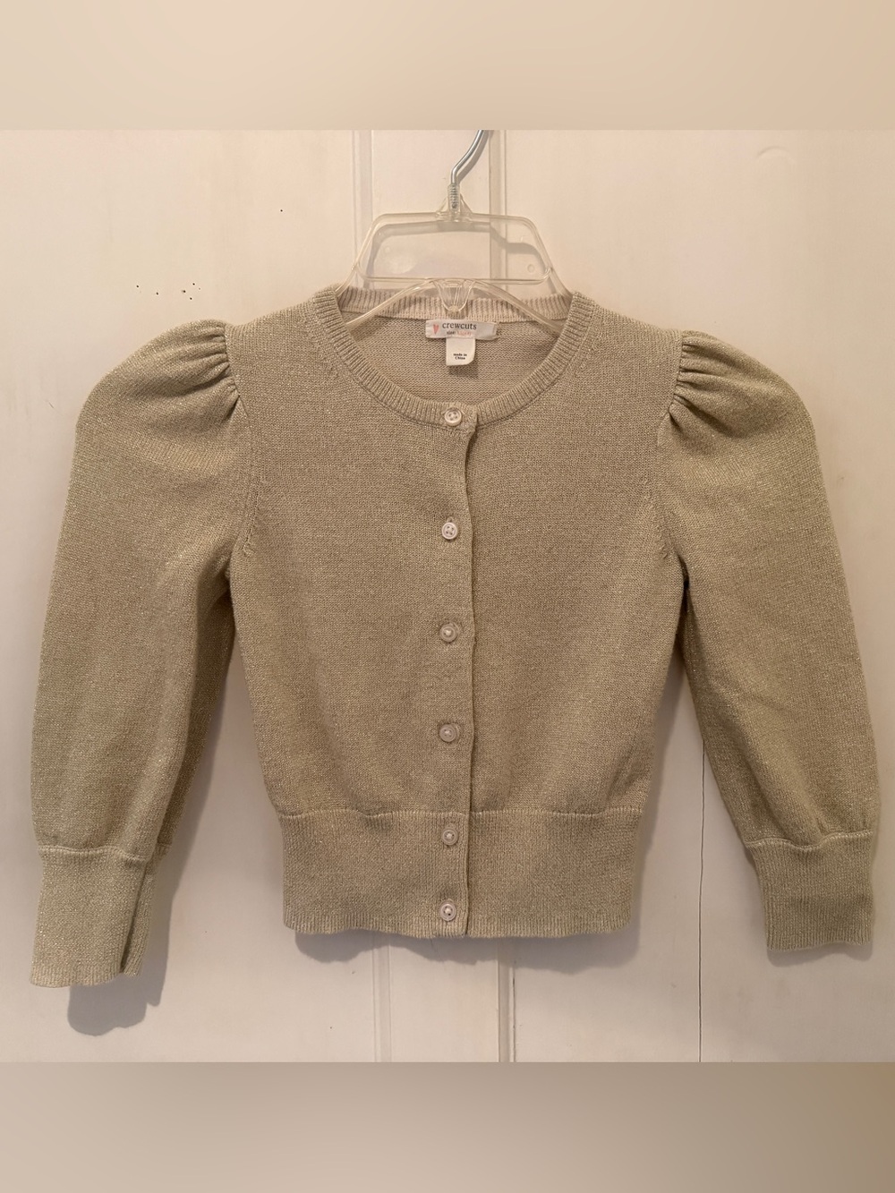 ✨Crewcuts by J.Crew Metallic Puff-Sleeve Cardigan – Girls XS (4–5)✨